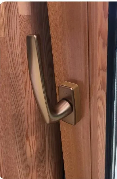Close-up of a tilt-and-turn window handle and multi-point hardware